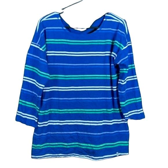 Talbots Tops - T By Talbots Women Shirt Blue Striped Boat Neck Cross Back Long Sleeve Stretch L